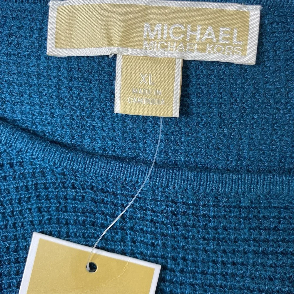 Michael Kors XL Luxe Teal Knit Tunic‎ Sweater Top Button Accents Dolman Sleeve